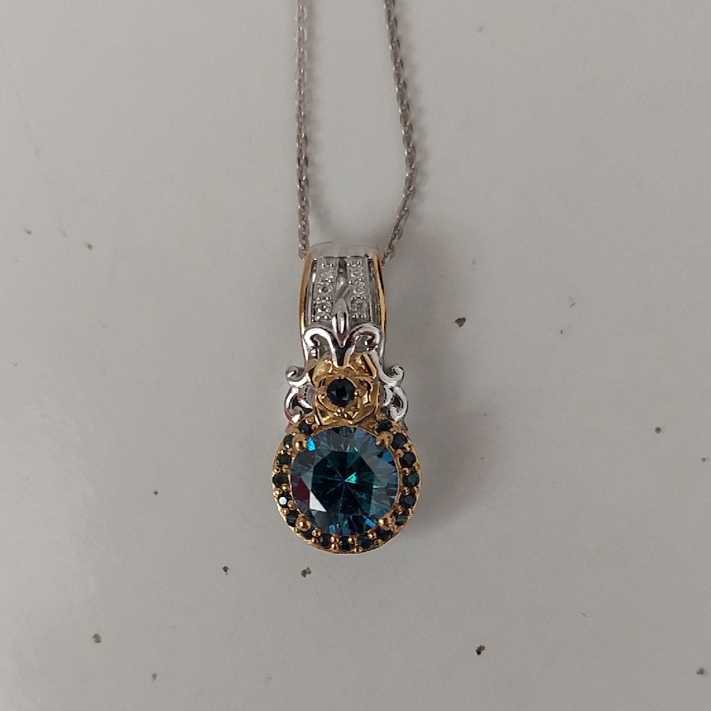 D'Joy Blue and White Moissanite Necklace